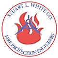 A red and white logo of stuart l. White co.